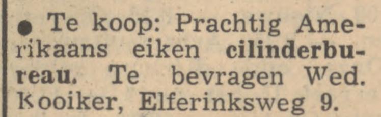 Elferinksweg 9 Wed. Kooiker advertentie Tubantia 3-9-1947.jpg