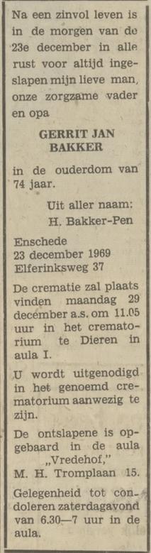 Elferinksweg 37 Gerrit Jan Bakker overlijdensadvertentie Tubantia 24-12-1969.jpg