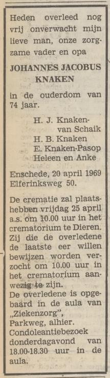 Elferinksweg 50 Joh.Jac. Knaken overlijdensadvertentie Tubantia 22-4-1969.jpg