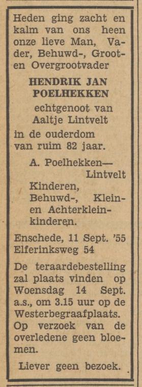 Elferinksweg 54 H.J. Poelhekken overlijdensadvertentie Tubantia 12-9-1955.jpg