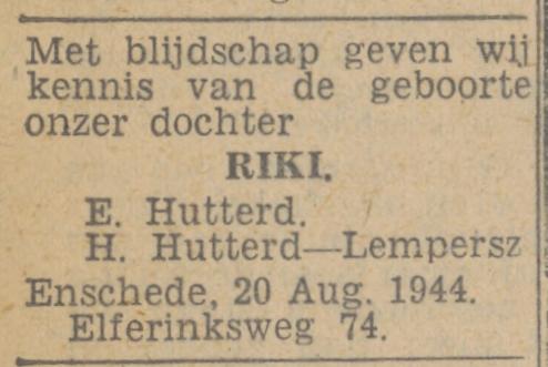 Elferinksweg 74 E. Hutterd advertentie Twentsch nieuwsblad 21-8-1944.jpg