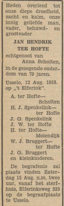 Elferinksweg 325 't Elferink Usselo J.H. ter Hofte overlijdensadvertentie Tubantia 13-8-1953.jpg
