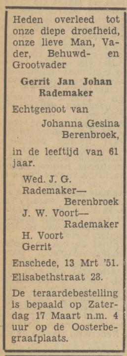 Elisabethstraat 28 G.J.J. Radenaker overlijdensadvertentie Tubantia 14-3-1951.jpg