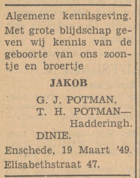 Elisabethstraat 47 G.J. Potman advertentie Tubantia 21-3-1949.jpg