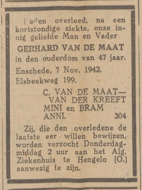 Elsbeekweg 199 G. van de Maat overlijdensadvertie 9-11-1942.jpg