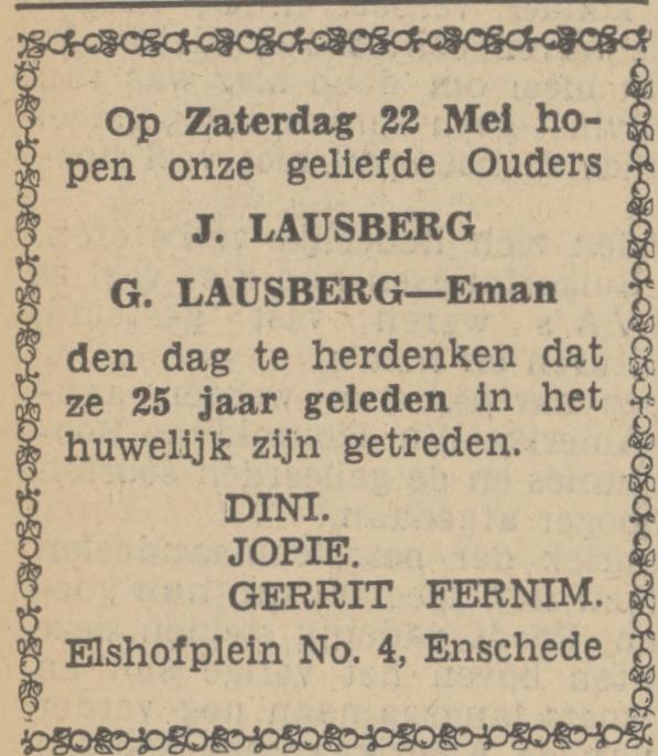 Elshofplein 4 J. Lausberg advertentie Tubantia 19-5-1937.jpg