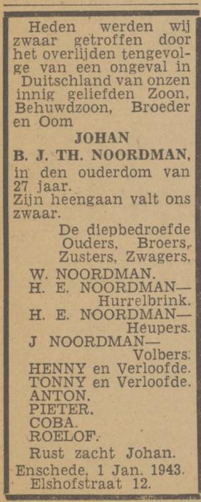 Elshofstraat 12 Johan B.J.Th. Noordman overlijdensadvertentie 5-1-1943.jpg