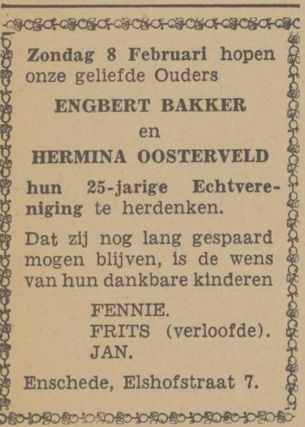 Elshofstraat 7 E. Bakker advertentie Tubantia 5-2-1942.jpg
