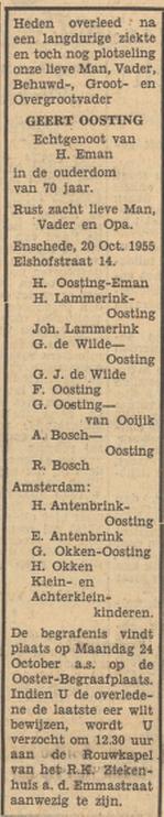 Elshofstraat 14 Geert Oosting overlijdensadvertentie Tubantia 20-10-1955.jpg
