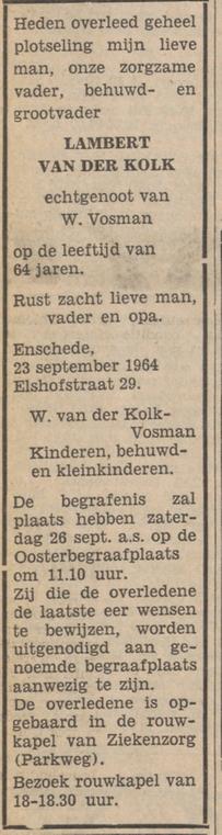 Elshofstraat 29 Lammert van der Kolk overlijdensadvertentie Tubantia 24-9-1964.jpg