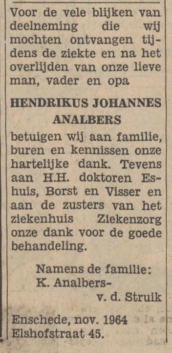 Elshofstraat 45 H.J. Analbers advertentie Tubantia 1-12-1964.jpg