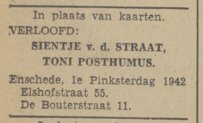 Elshofstraat 55 Sientje van de Straat advertentie Tubantia 23-5-1942.jpg
