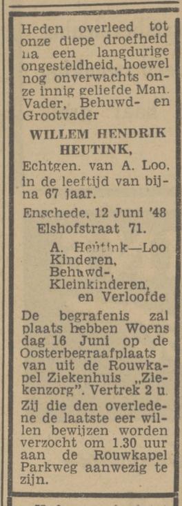 Elshofstraat 71 W.H. Heutink overlijdensadvertentie Tubantia 14-6-1948.jpg