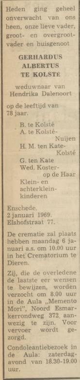 Elshofstraat 77 G.A. te Kolste overlijdensadvertentie Tubantia 3-1-1969.jpg