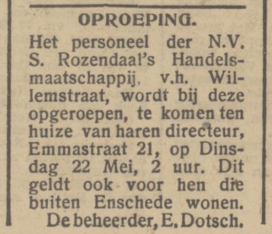 Emmastraat 21 E. Dotsch Directeur N.V. S. Rozendaal's Handelsmaatschappij advertentie Het Parool 19-5-1945.jpg