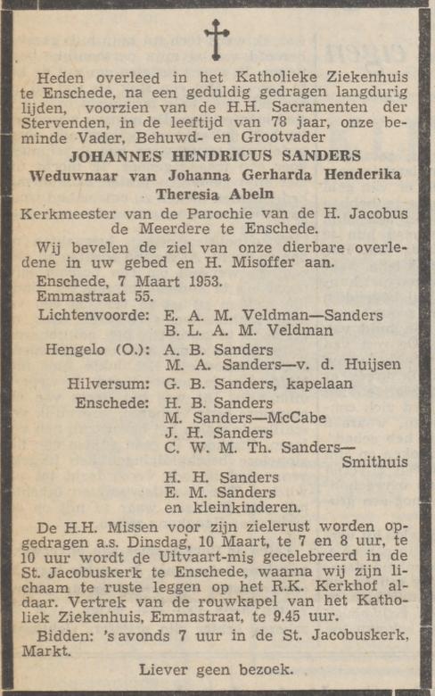 Emmastraat 55 J.H. Sanders overlijdensadvertentie 7-3-1953.jpg