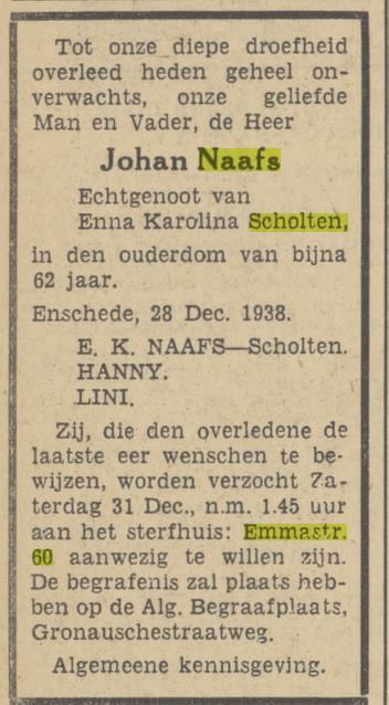Emmastraat 60 Johan Naafs overlijdensadvertentie Tubantia 29-12-1938.jpg