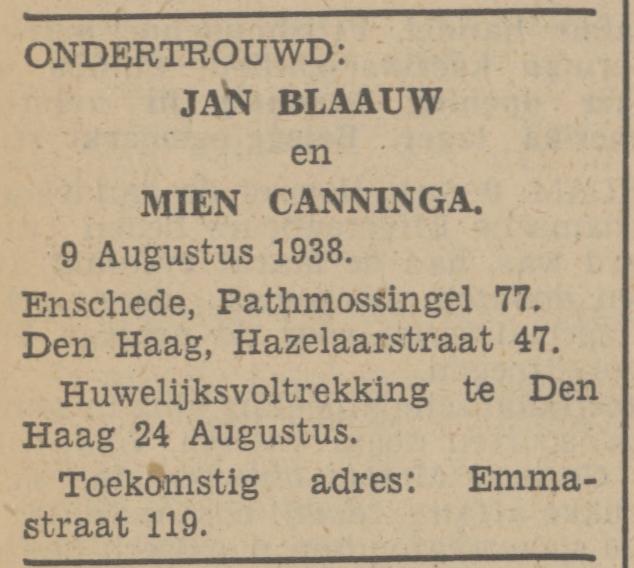 Emmastraat 119 Jan Blaauw advertentie Tubantia 9-8-1938.jpg