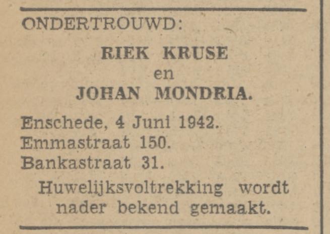 Emmastraat 150 Riek Kruse advertentie Tubantia 4-6-1942.jpg