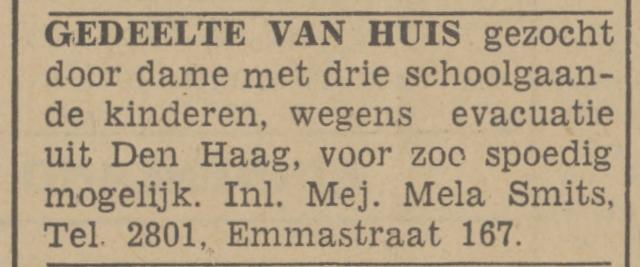 Emmastraat 167 Mej. Mela Smikts advertentie Tubantia 23-10-1942.jpg