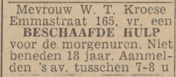 Emmastraat 165 W.T. Kroese advertentie Twentsch nieuwsblad 18-3-1943.jpg