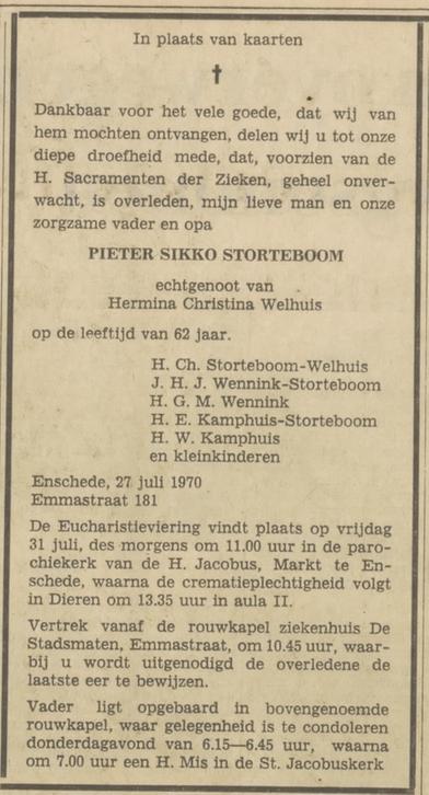 Emmastraat 181 P.S. Storteboom overlijdensadvertentie Tubantia 28-7-1970.jpg