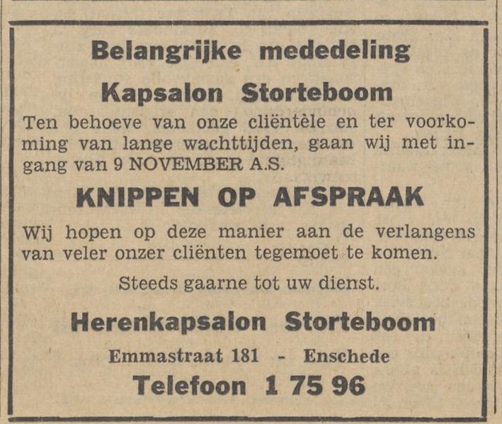 Emmastraat 181 herenkapsalon Storteboom advertentie Tubantia 1-11-1965.jpg