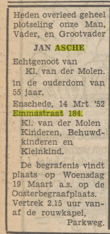 Emmastraat 184 184 Jan Asche overlijdensadvertentie 15-3-1952.jpg