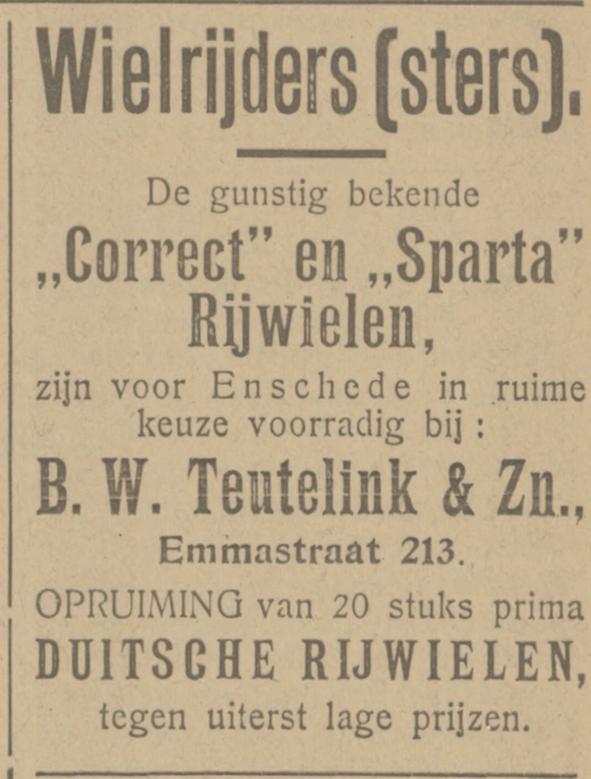 Emmastraat 213 B.W. Teutelink en Zn advertentie Tubantia 4-6-1923.jpg