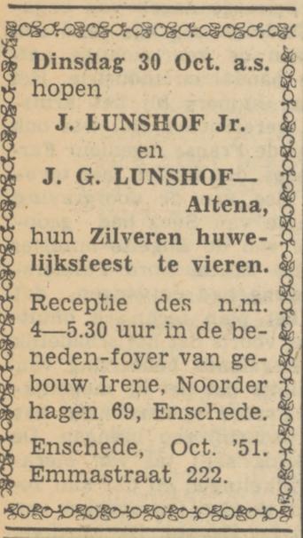 Emmastraat 222 J. Lunshof advertentie Tubantia 23-10-1951.jpg