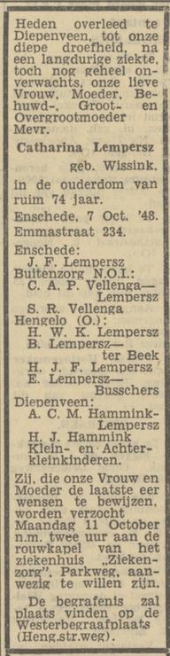 Emmastraat 234 C. Lempersz-Wissink overlijdensadvertentie Tubantia 8-10-1948.jpg