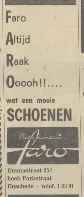 Emmastraat 254 hoek Parkstraat Faro schoenenhuis advertentie Tubantia 5-5-1966.jpg