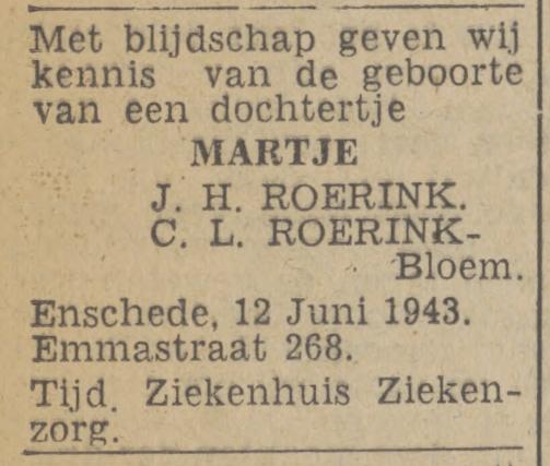Emmastraat 268 J.H. Roerink advertentie Twentsch nieuwsblad 15-6-1943.jpg