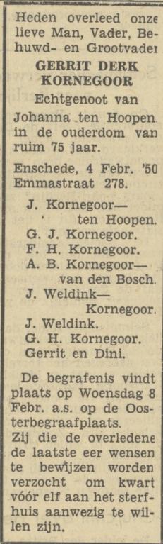 Emmastraat 278 G.D. Kornegoor overlijdensadvertentie Tubantia 6-2-1950.jpg