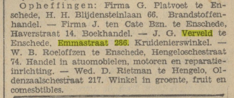 Emmastraat 286 kruidenierswinkel J.G. Verveld krantenbericht 2-5-1929.jpg