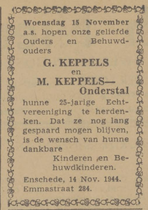 Emmastraat 284 G. Keppels advertentie Twentsch nieuwsblad 14-11-1944.jpg