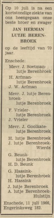 Engerinksweg 182 J.H. Lutje Berenbroek overlijdensadvertentie Tubantia 11-3-1966.jpg
