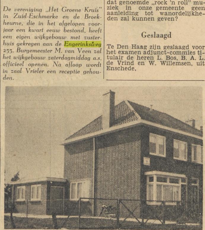 Engerinksweg 255 wijkgebouw Het Grone Kruismet zusterhuis krantenfoto Tubantia 26-9-1956.jpg