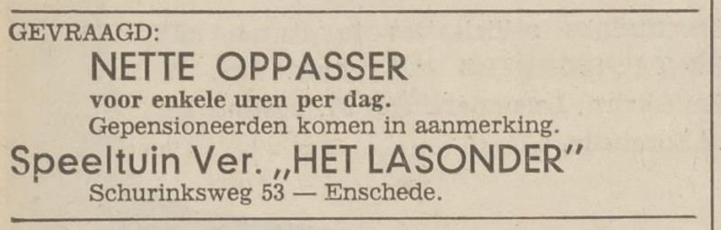 Schurinksweg 53 speeltuin Ver. Het Lasonder advertentie Tubantia22-3-1967.jpg