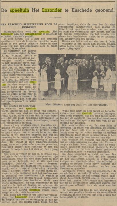Schurinksweg opening speeltuin Het Lasonder krantenbericht Tubantia 8-8-1938.jpg