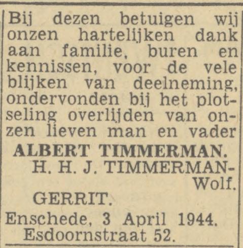 Esdoornstraat 52 Albert Timmerman advertentie Twentsch nieuwsblad 4-4-1944.jpg