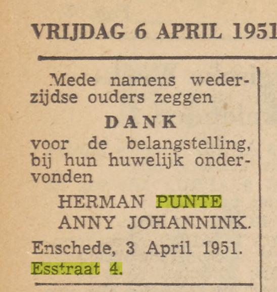 Esstraat 4 H. Punte advertentie Twentsche Courant 6-4-1951.jpg