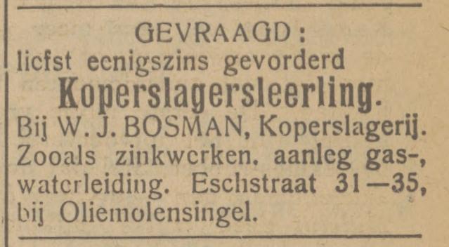 Esstraat 31-35 W.J. Bosman koperslagerij advertentie Tubantia 28-3-1925.jpg