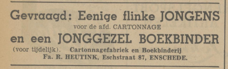 Esstraat 87 boekbinderij R. Heutink advertentie Tubantia 5-7-1941.jpg