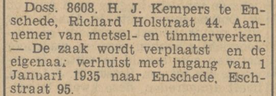 Esstraat 95 H.J. Kempers aannemer krantenbericht Tubantia 22-12-1934.jpg