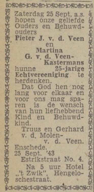 Estrikstraat 4 P.J. van der Veen advertentie Twentsch nieuwsblad 23-9-1943.jpg