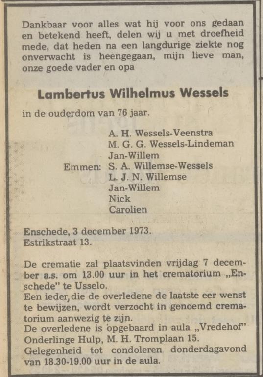 Estrikstraat 13 L.W. Wessels advertentie Tubantia 6-12-1973.jpg