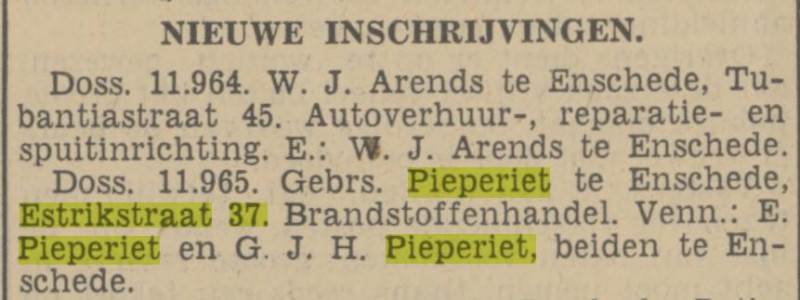 Estrikstraat 37 brandstoffenhandel Gebr. E. en G.J.H. Pieperiet krantenbericht Tubantia 15-8-1939.jpg
