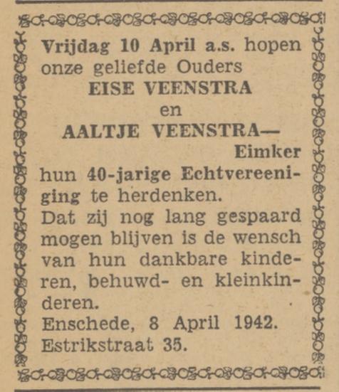 Estrikstraat 35 Eise Veenstra advertentie Tubantia 8-4-1942.jpg