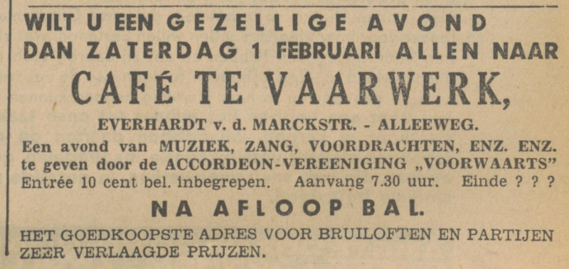 Everhardt van der Marckstraat 2 hoek Alleeweg cafe Te Vaarwerk advertentie Tubantia 31-1-1936.jpg